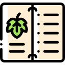 Icono de un libro abierto con una hoja verde en la portada, representando temas de naturaleza y medio ambiente. Ideal para contenido sobre botánica, ecología o sostenibilidad.