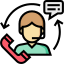 Icono de un agente de servicio al cliente con auriculares, sosteniendo un teléfono y conversando, representando asistencia telefónica y soporte al cliente.