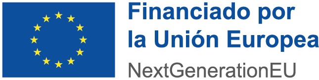 Logotipo de la Unión Europea con el texto "Financiado por la Unión Europea" y "NextGenerationEU", que representa iniciativas de financiamiento para la recuperación y desarrollo sostenible en Europa.